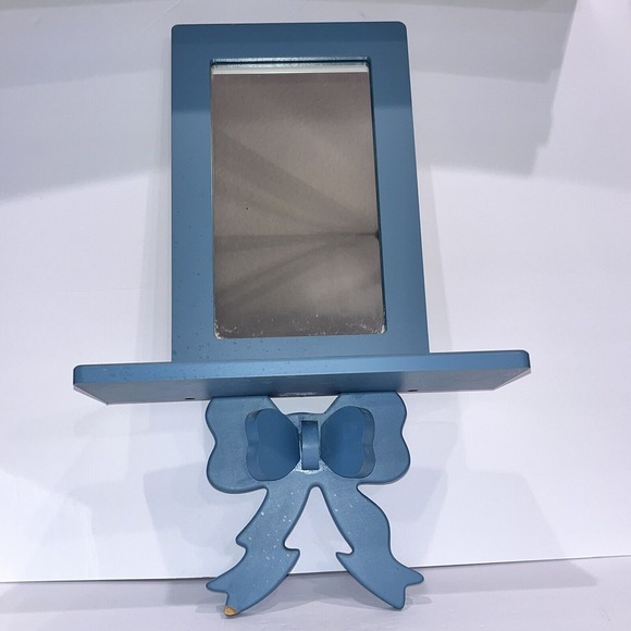 VTG Wooden Wall Mirror w/ Decorative Bow Shelf Country Cottage Granny‎ PAINTABLE - Picture 1 of 6